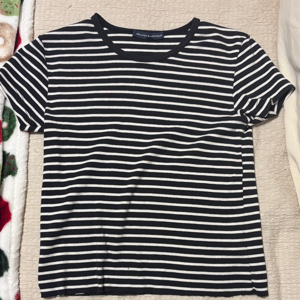Brandy Melville Navy and White Striped Top